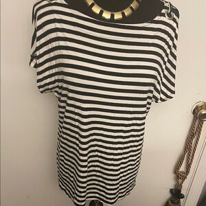 Cable & Gauge Black and White Striped Short Sleeve Top